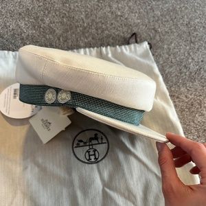 Hermes Cotton Hemp Cavale Pop Cap 57 Ecru Marine